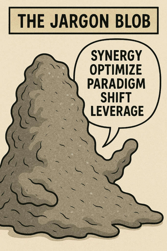 The Jargon Blob says “Synergy! Optimize! Paradigm Shift! Leverage!